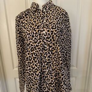 Bold J.Crew Animal Print Cotton Blouse – Button-Down, New with Tags Size Large